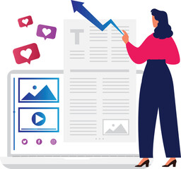 The girl is working on an article.