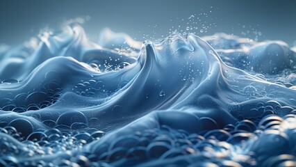 Abstract Water Waves: Dynamic Blue Ocean Bubbles in Motion Art - Fluids and Vibrant Oceanic Design
