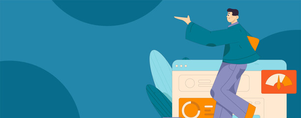 Flat vector illustration of business people operating work scene
