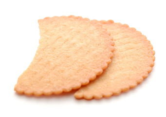 Spice Corn cookies isolated on white background. Tasty biscuits isolated, A stack of delicious wheat round biscuits with a few crumbs