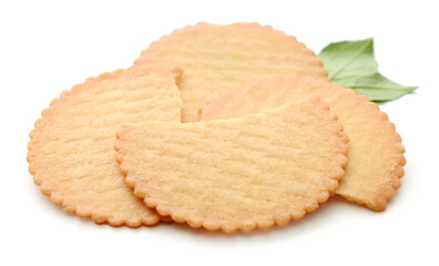 Spice Corn cookies isolated on white background. Tasty biscuits isolated, A stack of delicious wheat round biscuits with a few crumbs