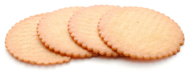 Spice Corn cookies isolated on white background. Tasty biscuits isolated, A stack of delicious wheat round biscuits with a few crumbs