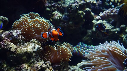 Clown fish underwater with coral reefs