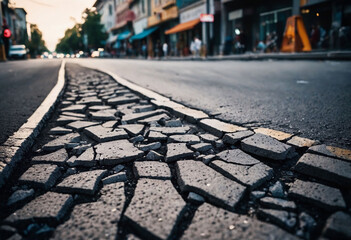 Earthquake Damaged Road Macro, Urban City Abstract Patter, Cracked Concept Backdrop, Rubble Design Background, Broken Asphalt Concrete Disaster Emergency Preparedness