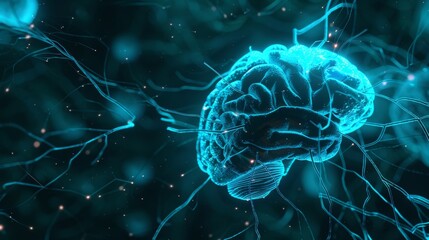 Fototapeta premium Digital illustration of a human brain neuron network, highlighting neural connections and neurological science advancements.