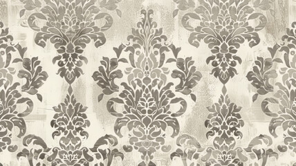 Vintage damask pattern on textured background. Elegant antique damask pattern in gray and white, perfect for adding a touch of sophistication to your designs.