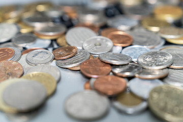View of the various coins on the labtop