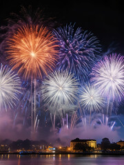 fireworks by the river , fireworks in new year celebration