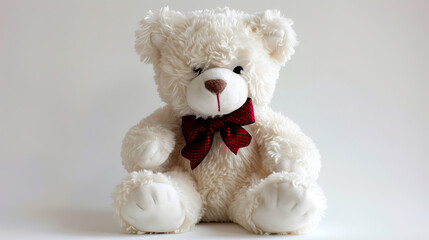 White teddy bear with red bow. Adorable white teddy bear with a red bow, perfect for Valentine's Day, birthdays, or any special occasion.