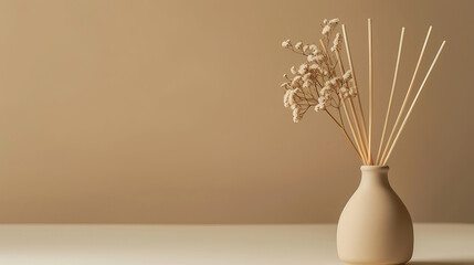 Simple dried flowers in vase, beige background