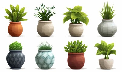 collection Set of different styles of retro vantage and modern vase and interior plants pots...