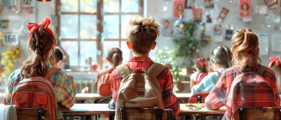 Diverse Students Engaged in Collaborative Learning Activity with Teacher in Bright Modern Classroom Setting