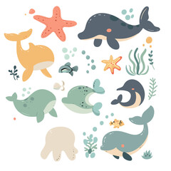 Naklejka premium A variety of fish and other marine life in a coral reef environment