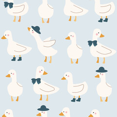 cute duck with boot, bow , and  hat  seamless