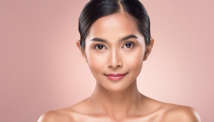 Asian woman with no makeup & clear skin; beauty campaign, face care, facial treatment, cosmetology, beauty and spa