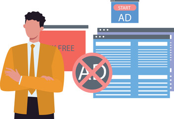 The boy is standing in front browsers.