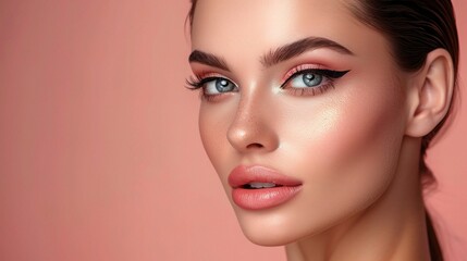 Fototapeta premium confident woman with dramatic eyeliner in stylish underwear on a studio background