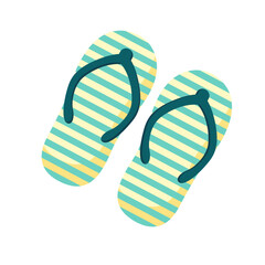 Stripped cartoon flip flops. Beach slippers for summertime. Rubber open footwear
