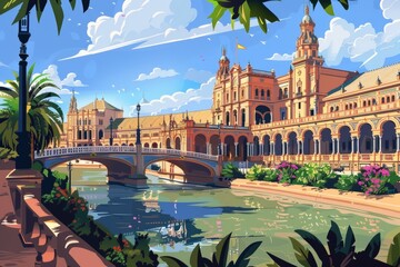 Naklejka premium Illustration of Seville city, Spain, world travel