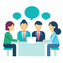 People around a table with a laptop, joyful atmosphere