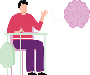 A student is writing a lesson in the classroom.