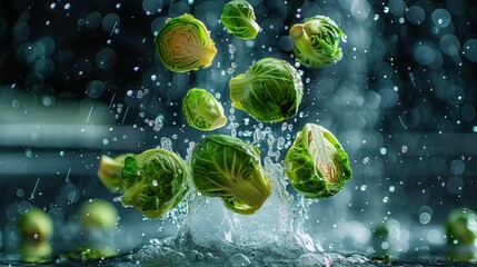 cabbage flying through the air with a splash