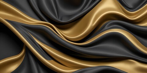 Obraz premium an abstract black and gold wallpaper, depicting flowing silk sheets with ripples and folds.