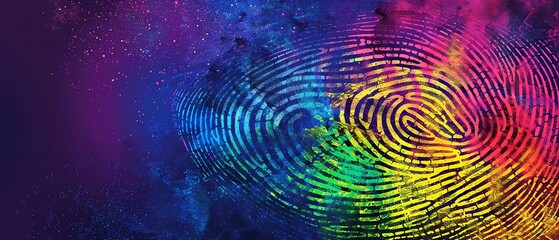 Biometric fingerprint in rainbow colors, symbolizing unique identity and LGBT pride, ideal for Pride Month and highlighting unique identities within the LGBTQIA community