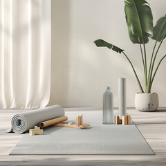 Indoor space for yoga, sports, health, yoga mat, generating ai	