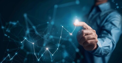 Businessmen touch the glowing arrow line chart of business growth and success, stock concept. The background shows business growth and success,