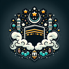 Obraz premium kaaba grand mosque mecca islamic symbol and logo representing spirit of islamic