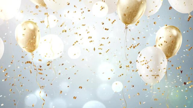 happy birthday celebration party banner with golden and white balloons. seamless looping overlay 4k virtual video animation background