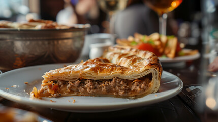 Hearty Slice of Meat Pie, on a Plate