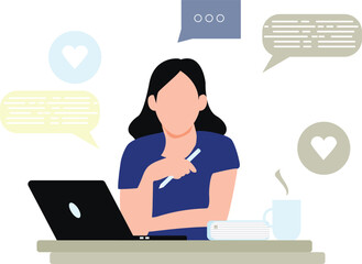 A female is using laptop.