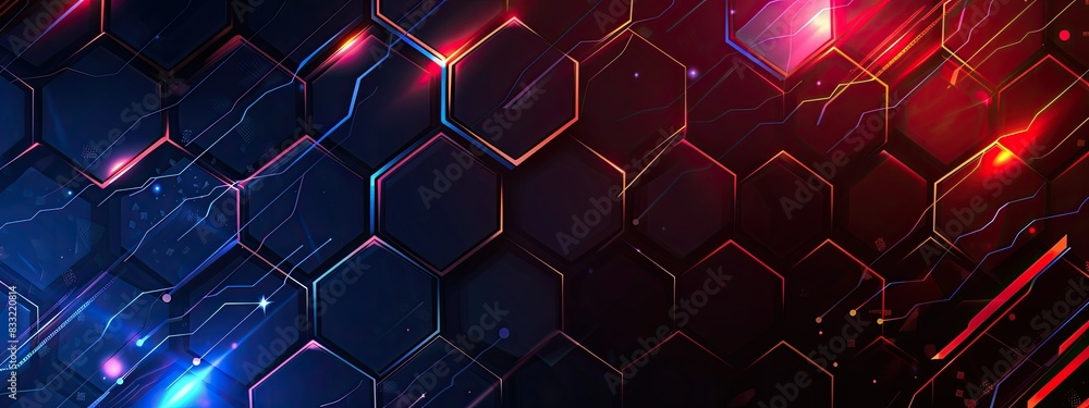 Aufkleber dark hexagon gaming abstract vector background with blue and red