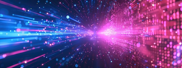 Naklejka premium Digital technology metaverse neon blue pink background cyber information