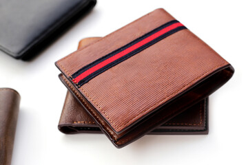 Black wallet on white background.