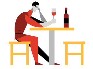 Man drinking wine alone