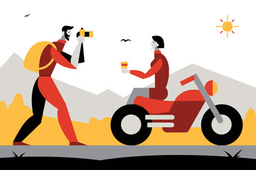 Man takes a picture of a woman on a bike