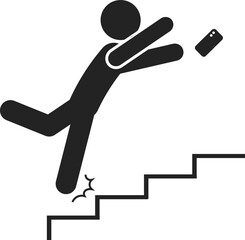 Isolated pictogram of man fall on stair with phone, for safety sign do not use mobile phone on stairs