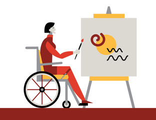 Woman in a wheelchair paints a picture