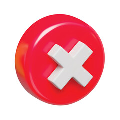 3D realistic multiplication sign icon, red round shaped 3d button. No or incorrect check mark. Disapprove or wrong choice. Mathematical, arithmetic symbol three-dimensional render