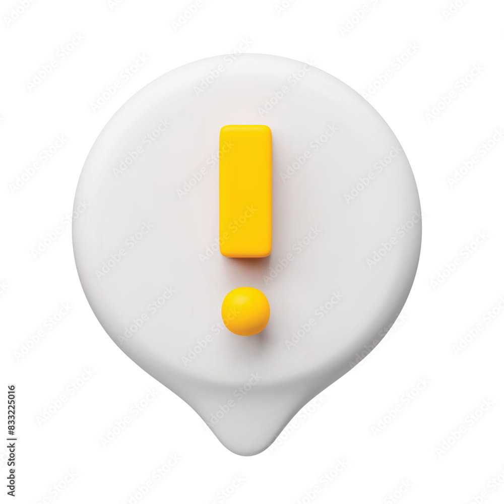 Poster yellow exclamation point in white speech bubble 3d realistic. warning, attention, secure signal caut