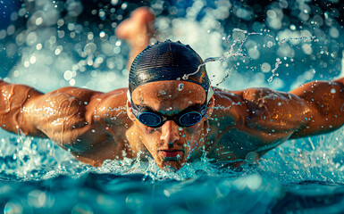 Portrait athletic swimmer at the olympic games