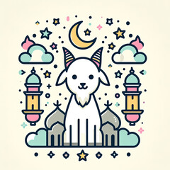 Naklejka premium happy eid al adha with simple art illustration