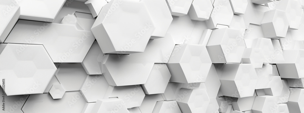Poster abstract white background with hexagon pattern, 3d rendering illustration. white abstract wallpaper 