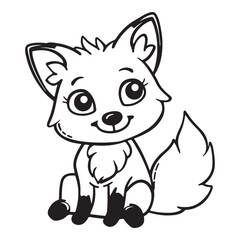 Cute simple fox icon logo, black vector illustration on white background