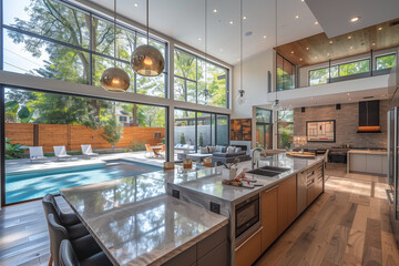 Modern Kitchen: Minimalist Design with Geometric Shapes and Subtle Lighting