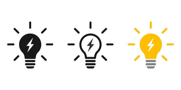 Lightning in light bulb icon. Light bulb symbol with a lightning bolt inside. Vector illustration.