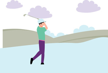 The boy is playing golf.